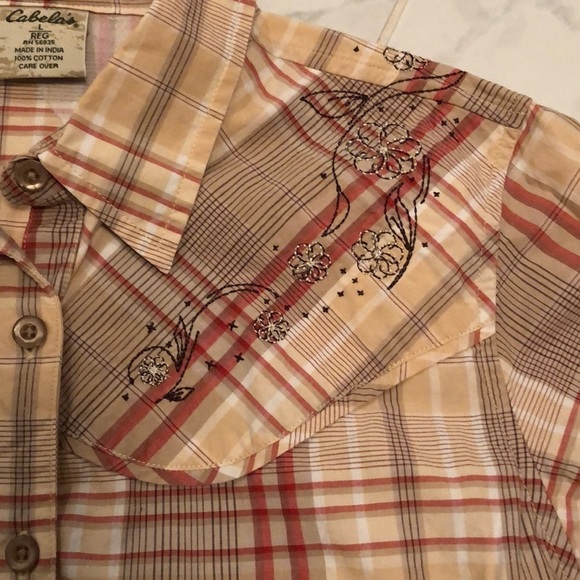 CABELAS ladies plaid button up shirt w/ embroidery - Picture 3 of 5
